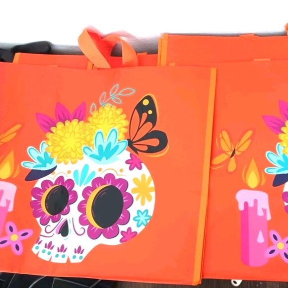 Dia de Los Muertos - Lot Of 4 Sugar Skull Reusable Halloween Large Bags New - Picture 2 of 6